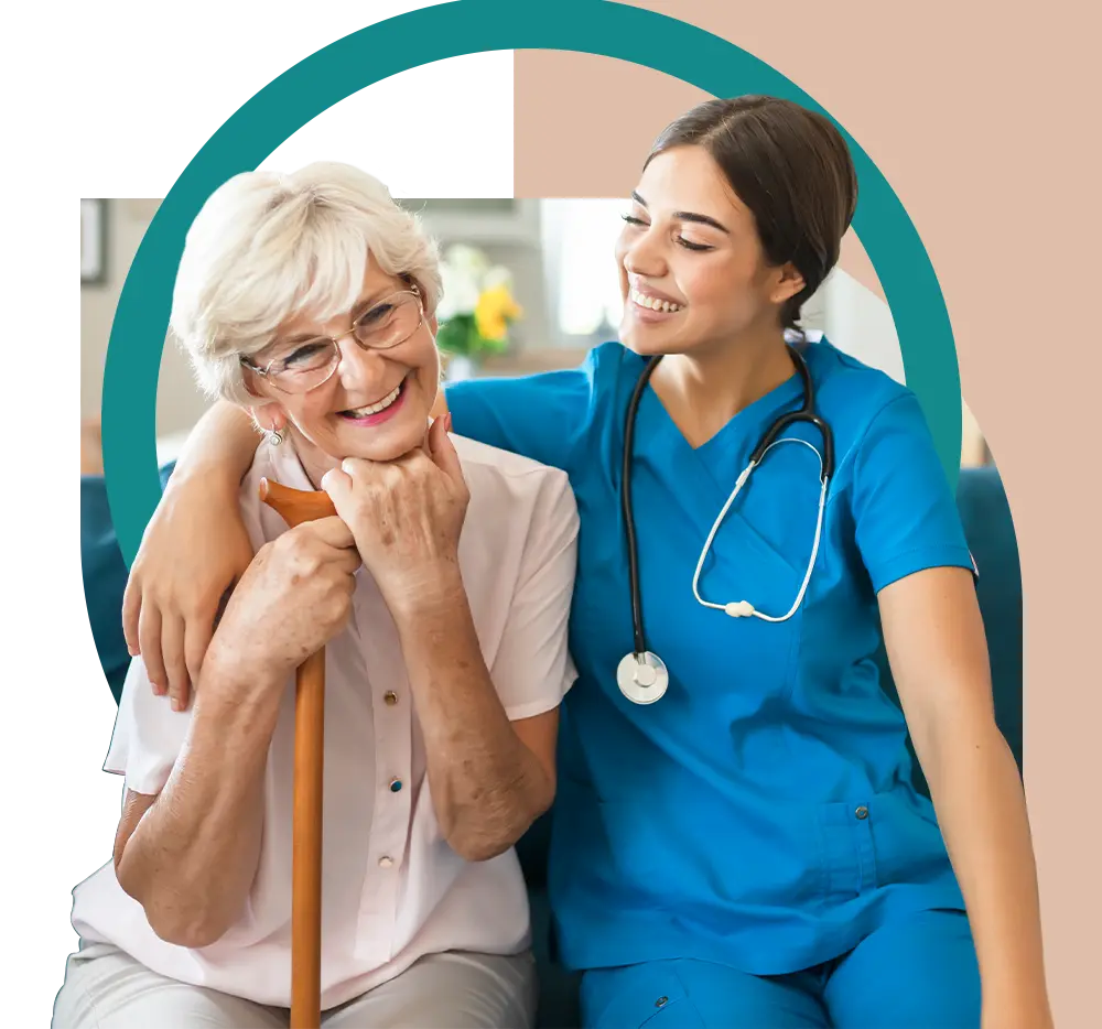 Female nurse with patient at home